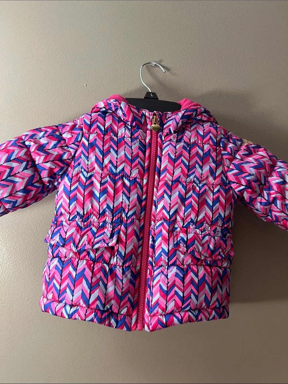 OshKosh B'gosh Pink & Purple Chevron Puffer Jacket with Hood